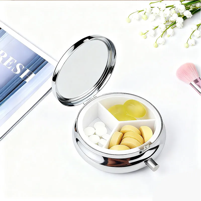 Vintage Metal Pill Box Three-Compartment Portable Travel Pill Box Sage Green Floral Bird Pattern Small Pill Storage Box Vitamin Storage Container Decorative Pill Box Unique Fashion Gift Daily Supplement Dispenser view 5