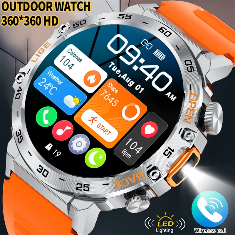 

LIGE LED Flashlight Waterproof Smart Watch Men AI Voice Assistant Bluetooth Call Watches Blood oxygen Smartwatch AMOLED Screen