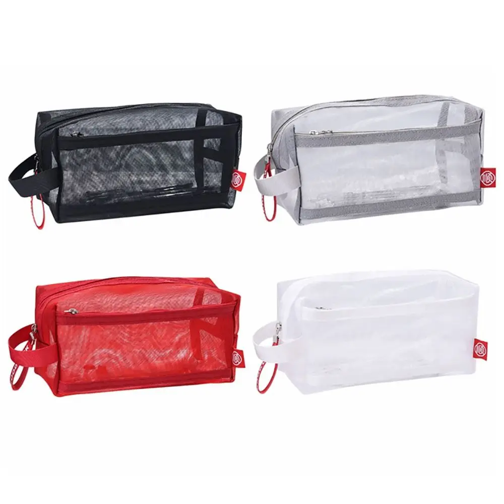 Trousse à Crayons en Maille Durable, Double Couche, Grande Capacité, avec Poignée, Sac de Rangement Portable