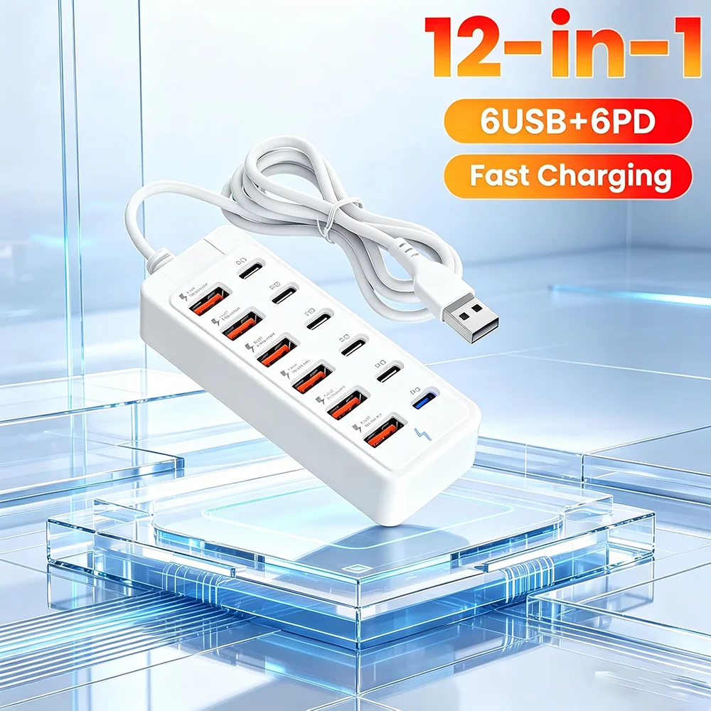12in1 Power Strip Desktop Super Fast Charging Station Socket USB HUB Adapter 1m
