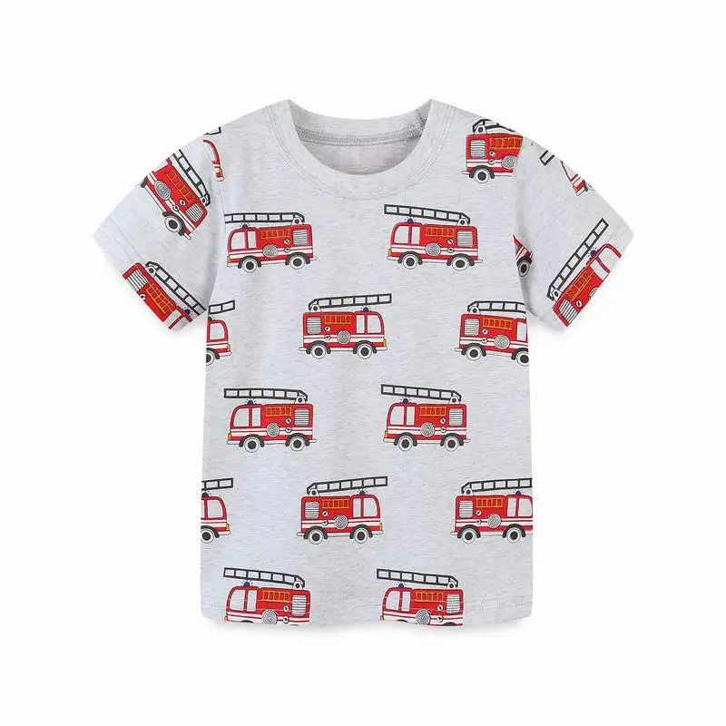 Little Maven Kinderkleidung Baby Jungen 2026 Sommer Neue T-Shirts Urlaubskinderkleidung Cartoon Feuerwehrauto-Shirts 2-7 Jahre
