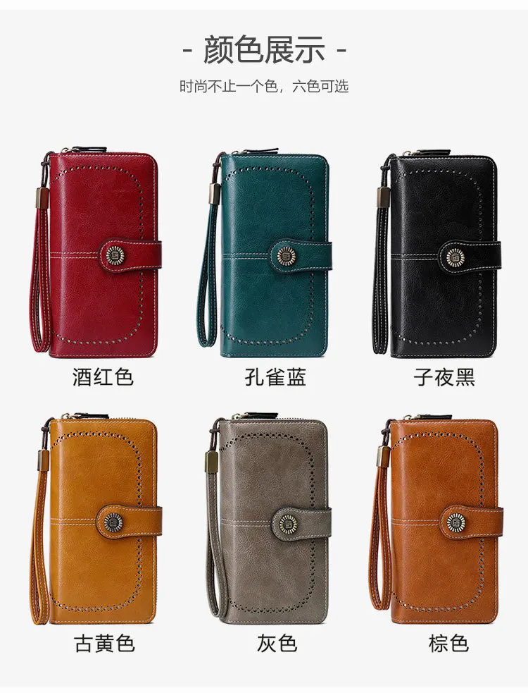 Cartera De Cuero Mujer Con Bloqueo RFID - 26 Tarjetas, Cremallera, Correa, Monedero, Regalo Ideal