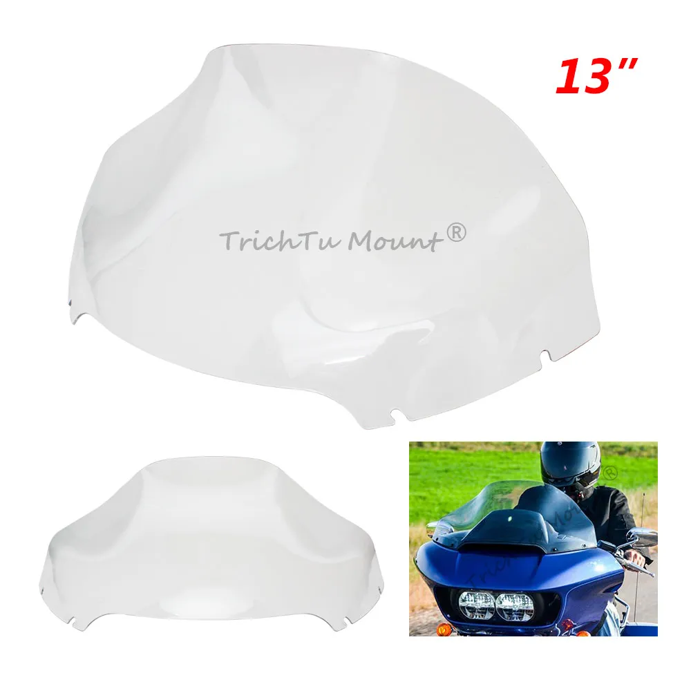 

13" Clear Motorcycle Fairing Deflector Wave Windshield Windscreen For Harley Road Glide FLTRX FLTR FLTRU CVO FLTRXS 2015-Later