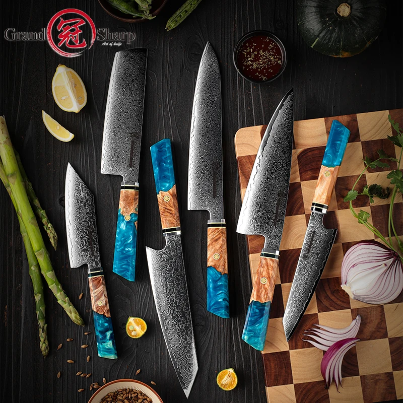 Professional Kitchen Knife Set Japanese Damascus Stainless Steel Utility Nakiri Cleaver Vegetables Chef Cooking Tools NEW