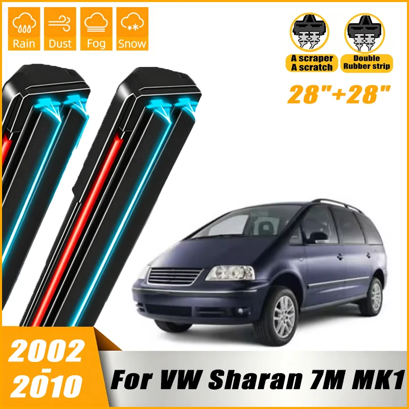 Image of 2 Stück Frontscheibenwischerblätter für Volkswagen Sharan 7M MK1 2002 - 2010 2003, Autofenster-Regenbürsten 28"+28"