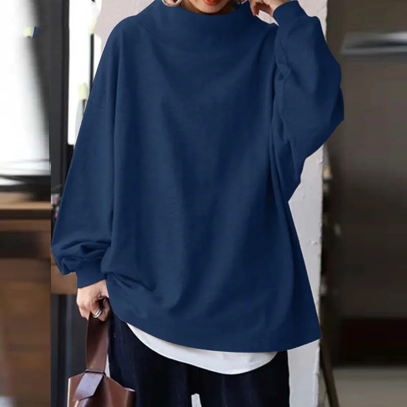 가을 겨울 캐주얼 편안한 하이넥 하프 슬릿 네크라인 후드티 드롭 숄더 여성용 오버사이즈 후드티