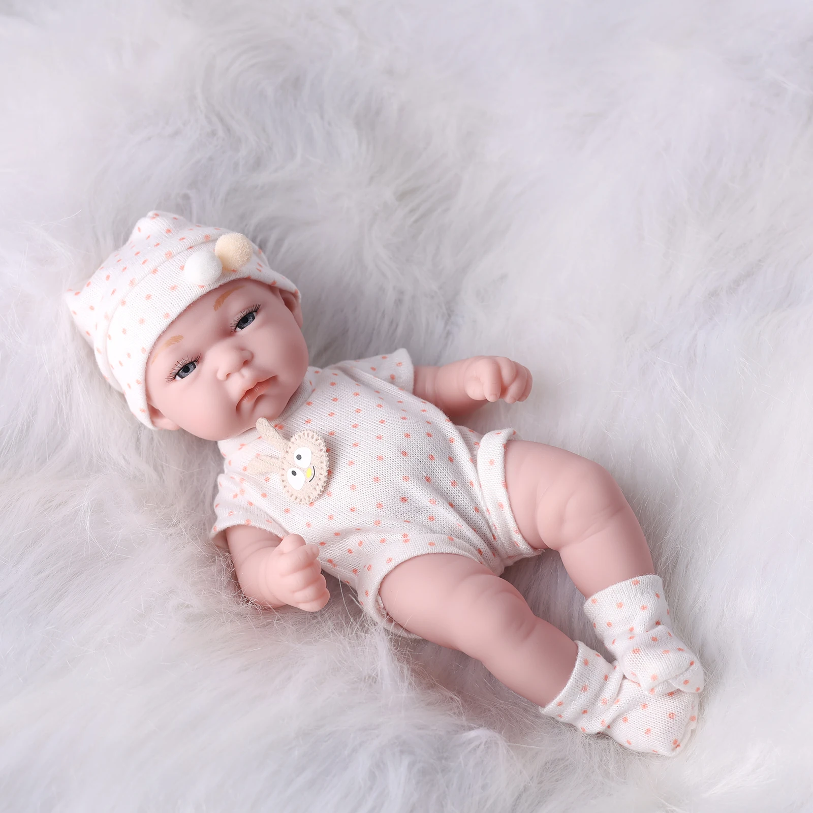 11 Inches Realistic Reborn Baby Dolls with Hat, Vinyl Body Fashion Stocking & Clothes, Children Birthday Gift