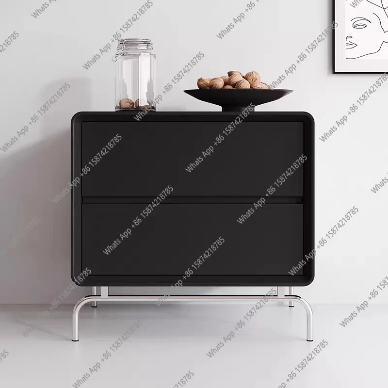 

X Black Solid Wood Leather Bedside Table, Simple Modern Side Cabinet, All Solid Wood Bedroom, Home Premium Storage Bed