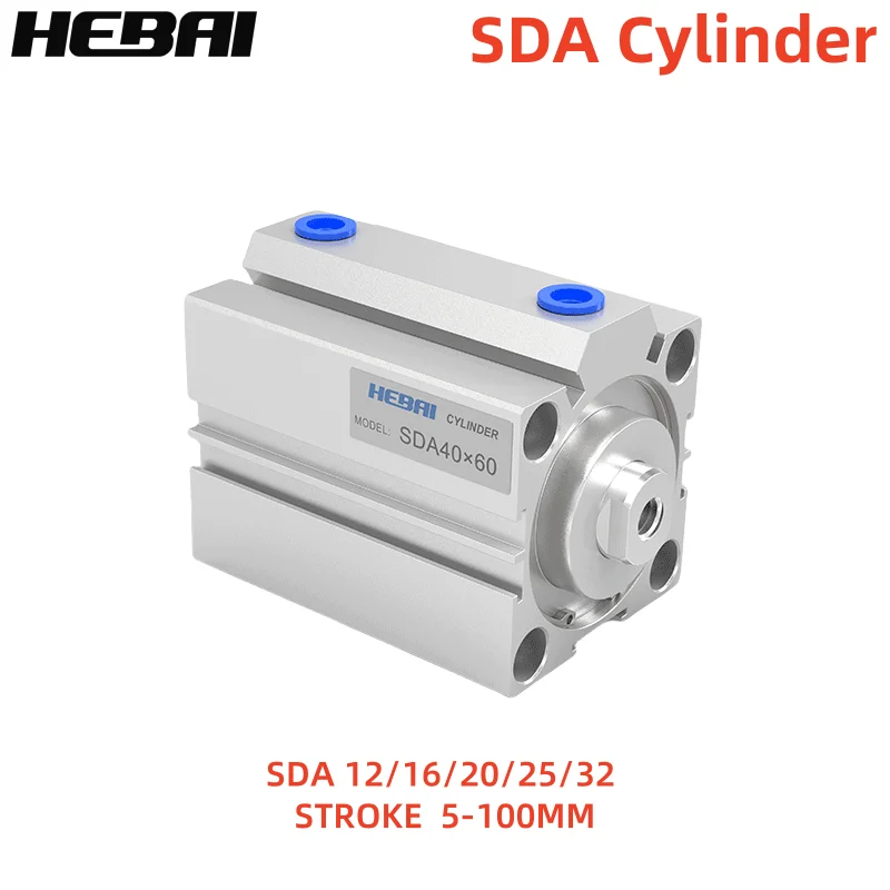 

HEBAI Air Cylinder SDA series Pneumatic Compact airtac type 16 20 25 32 40 50 63mm Bore to 5 10 15 20 25 30 35 40 45 50mm Stroke