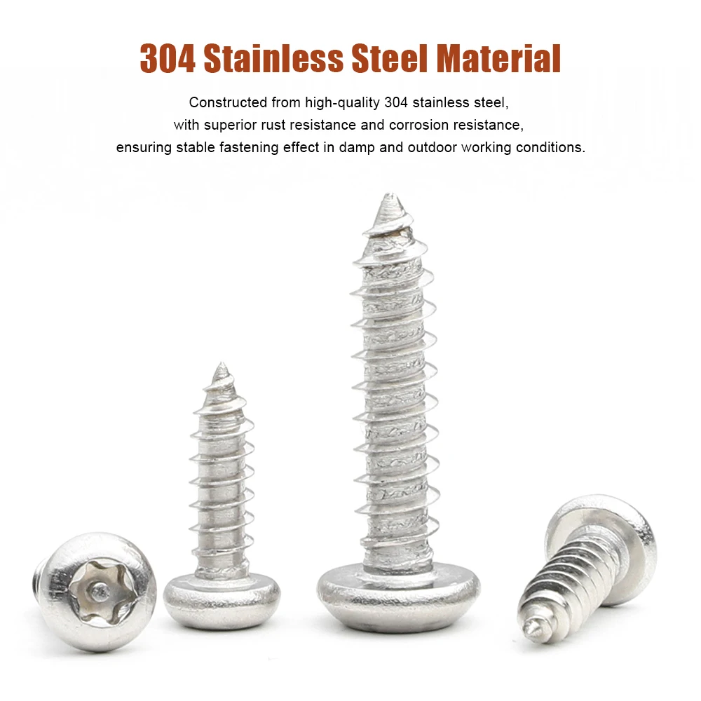 304 Stainless Steel Torx Flat Round Head Tapping Screw with Pin M3 M3.5 M4 M5 M6 Star Six-lobe Pan Head Anti-theft Tapping Screw