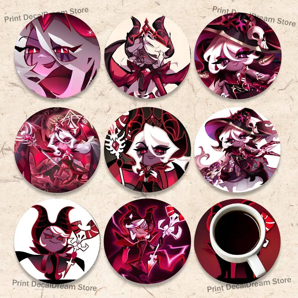 

Dark E-Enchantress Cookie Run Wood Coaster Set - Heat Resistant For Tea & Coffee, Home Cafe Decor Holiday Gift