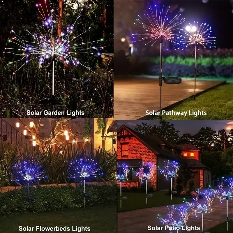 ソーラーガーデンライト 花火ライト 屋外LED-IP65 防水 8つの照明モード付き ガーデンクリスマスウェディング用フェアリーライト
