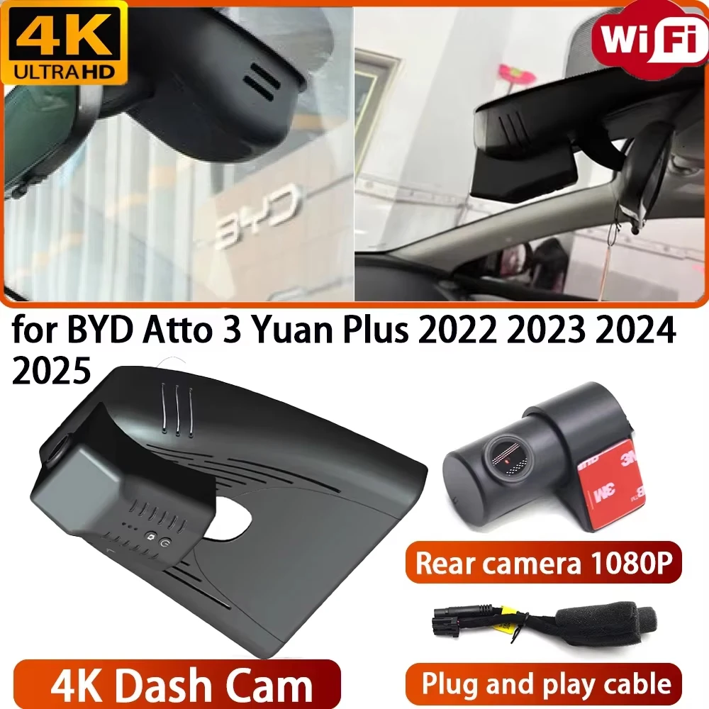 for BYD Atto 3 Yuan Plus 2022 2023 2024 2025 Video Recorder 4K DVR Dash Cam Wifi Camera 170° Wide Angle Night Vision Plug & Play