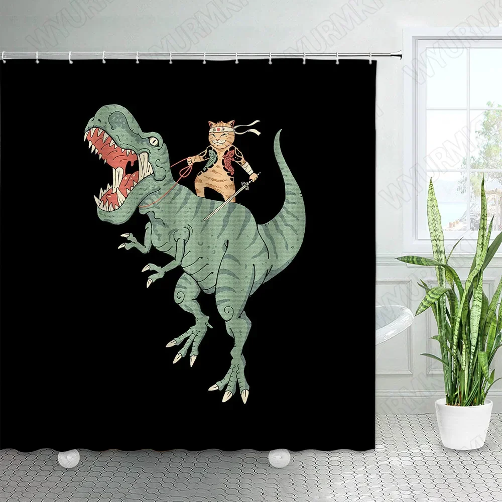 Creative Animals Shower Curtains Bathing Bear Sea Waves Sharks Cat Dinosaurs Funny Design Fabric Bathroom Decor Bath Curtain Set