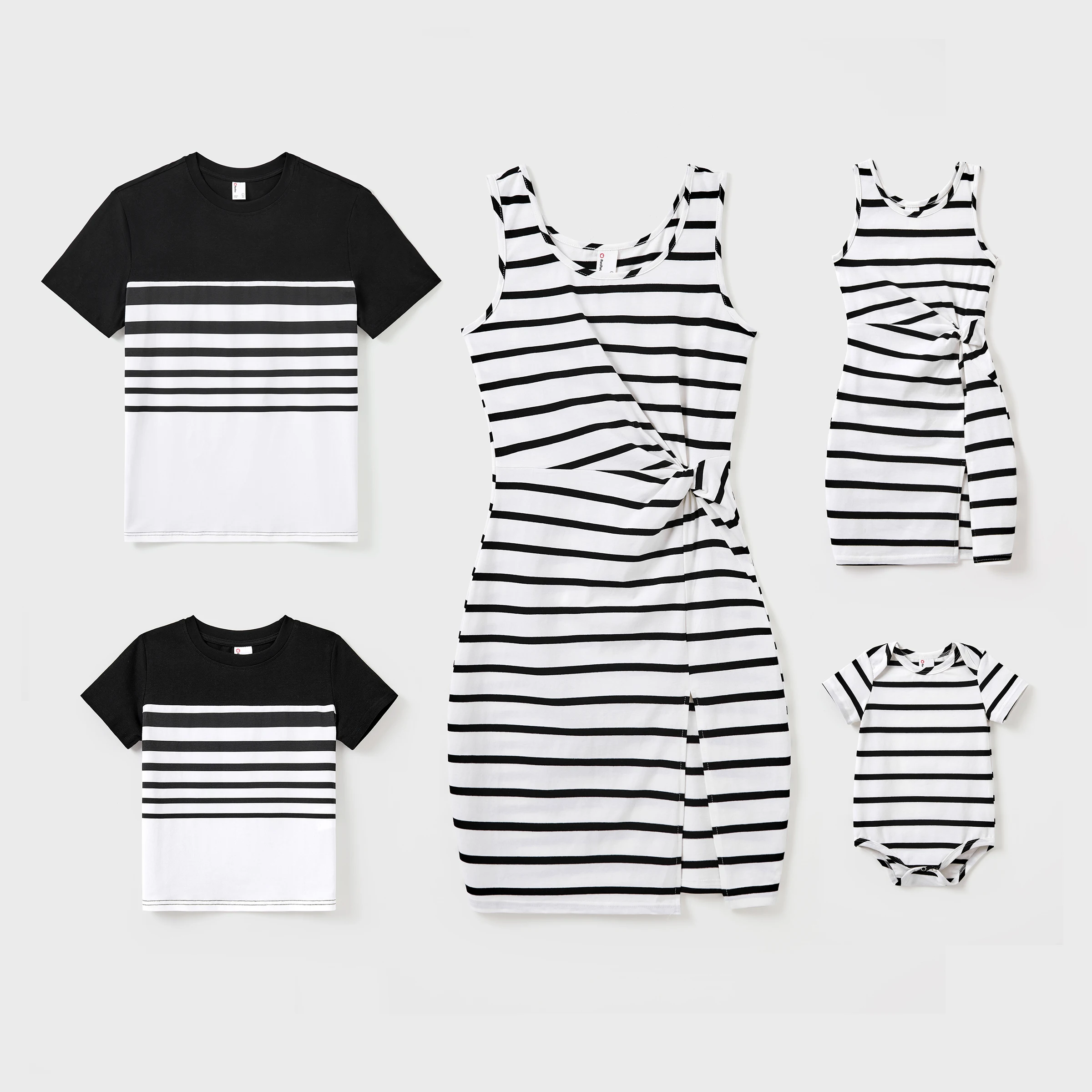 

PatPat Family Matching Black and White Stripe Cotton T-shirt or Strap Bodycon Dress