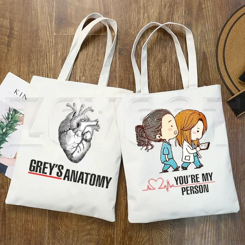 Greys Anatomy You\'re My Person Ullzang Hip Hop Hipster Cartoon Print Shopping Bags Girls Fashion Casual Pacakge Hand Bag