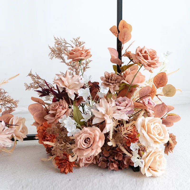 Vintage brow Hang Flower Row Rose Wedding Backdrop Horn Arch Frame Decor Arrangement Floral Stage Flower Stand Table Sofa Runner
