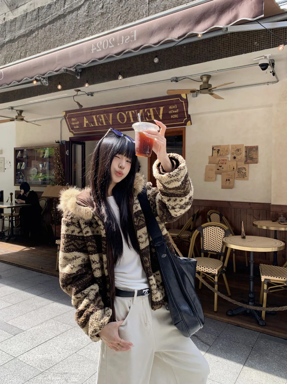 

Куртка шерпа с капюшоном и отделкой из искусственного меха, женская зимняя винтажная парка Fair Isle, пальто, толстая полосатая флисовая верхняя одежда на молнии