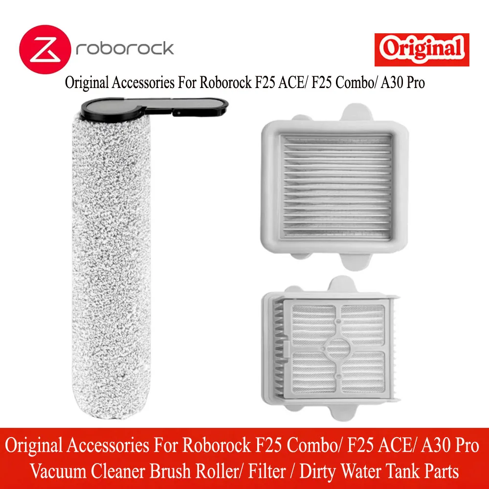 Originele accessoires voor de Roborock F25 Combo/F25 ACE/A30 Pro stofzuiger: borstelrol, filter en onderdelen voor het reservoir voor vuil water.