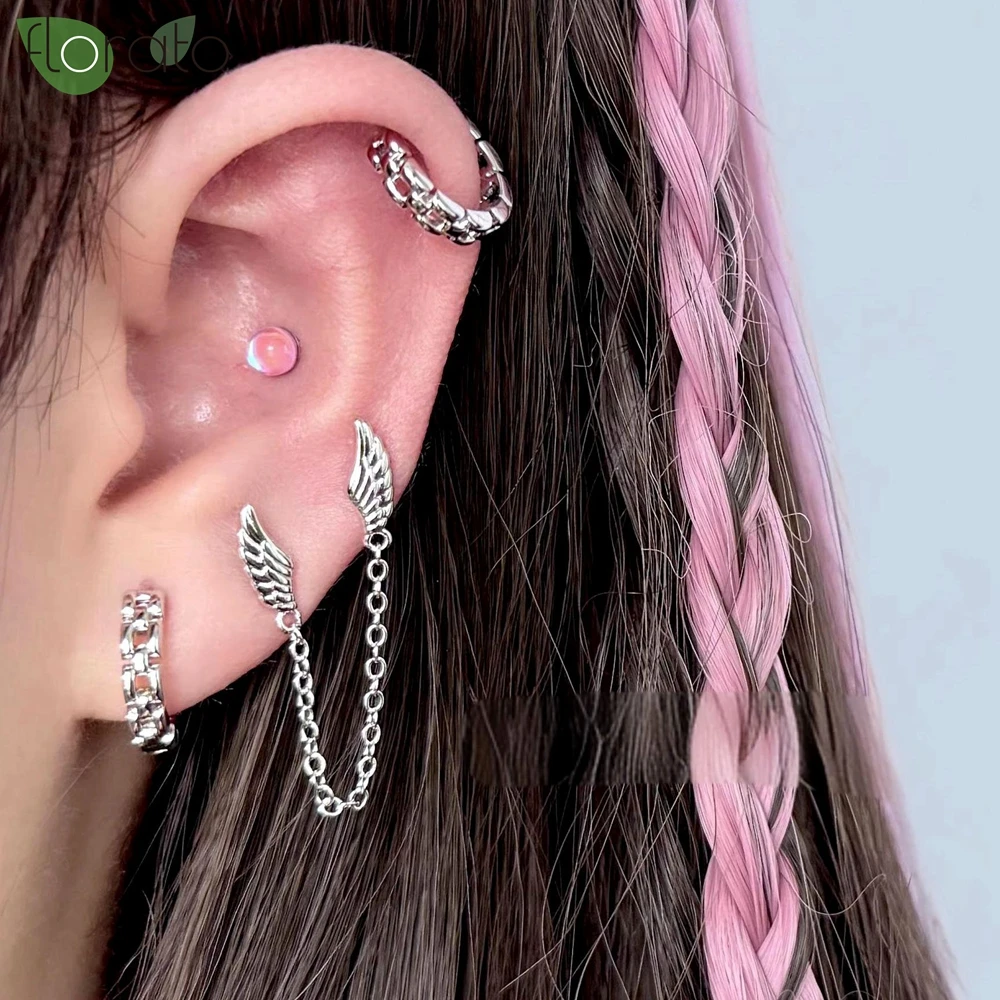 2024 New Double Ear Studs Tassel Chains Hanging Earrings for Women Gold Color Angel Wings Earrings Fashion Piercing Jewelry Gift