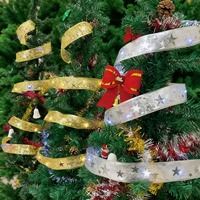 2025 New Year Christmas Tree Ornaments Christmas Ribbon Bows For Christmas Decor Double Layer LED Fairy Lights Strings 3M 5M 10M