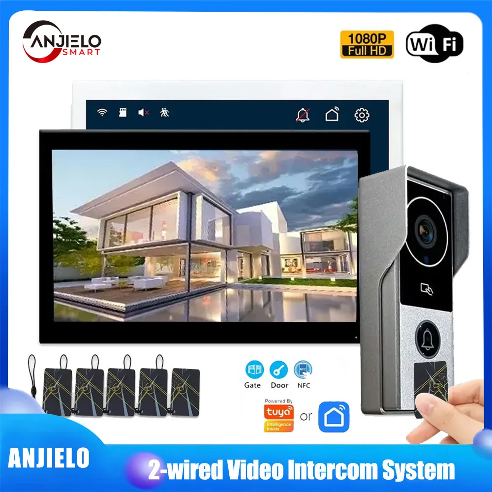 

ANJIELO Tuya Smart 1080P 2-Wire Video Intercom Doorbell System Metal Door Phone with Remote Unlock & Night Vision for Home Secur