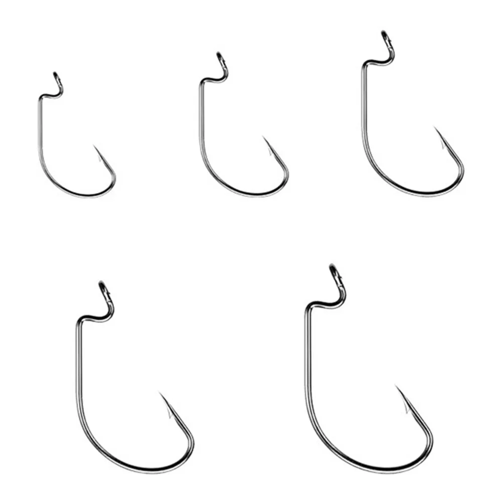 51pcs/box*Carbon Steel Offset Fishhook Outdoor Fishing Component Tools Bass Barbed Carp Fishing Hook Wide Worm Hook Parts