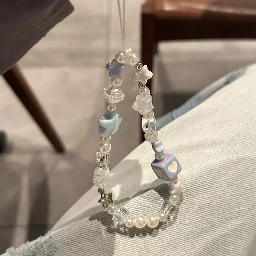 

Summer Sweet Blue Star Love Heart Pendant Jewelry Hanging Rope Kawaii Phone Chain Charm Strap Cord for IPhone Bag Keyring Cord
