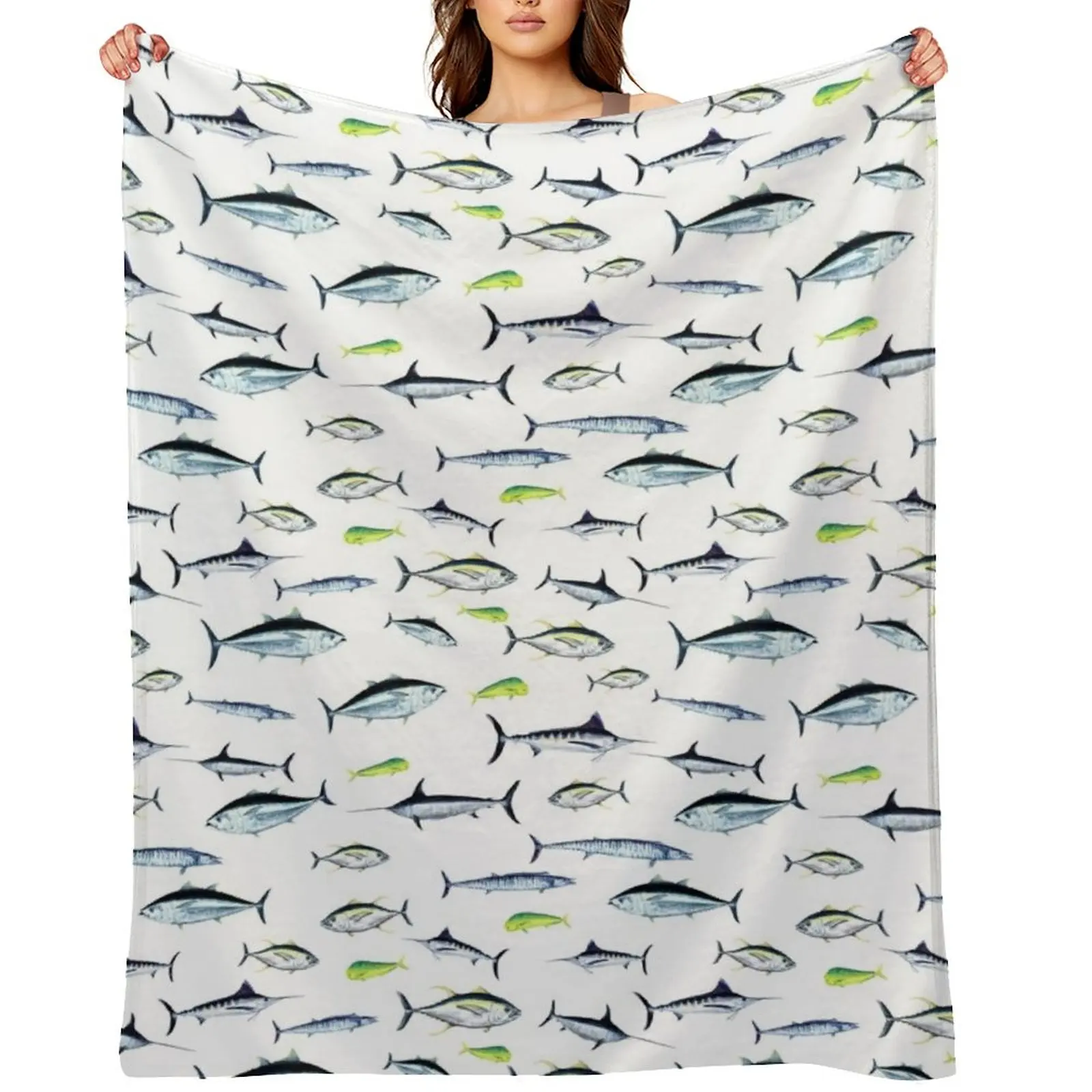 

The Fish Jam - Predators of the Atlantic Ocean, wahoo, tuna, marlin, mahi-mahi, swordfish Throw Blanket Heavy Flannels Blankets