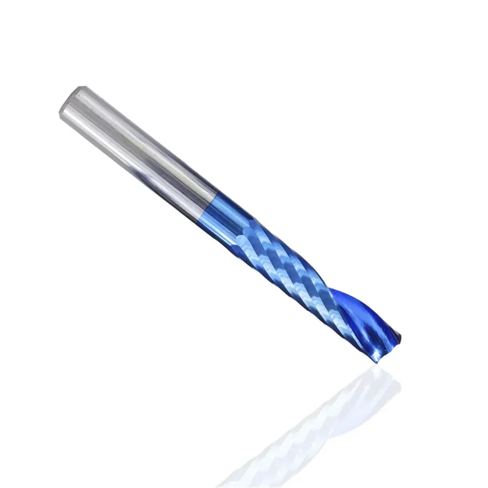 Pointe de tige revêtue bleue, fraise en bout à cannelure, routeur CNC, coupe unique, 1mm, 4mm