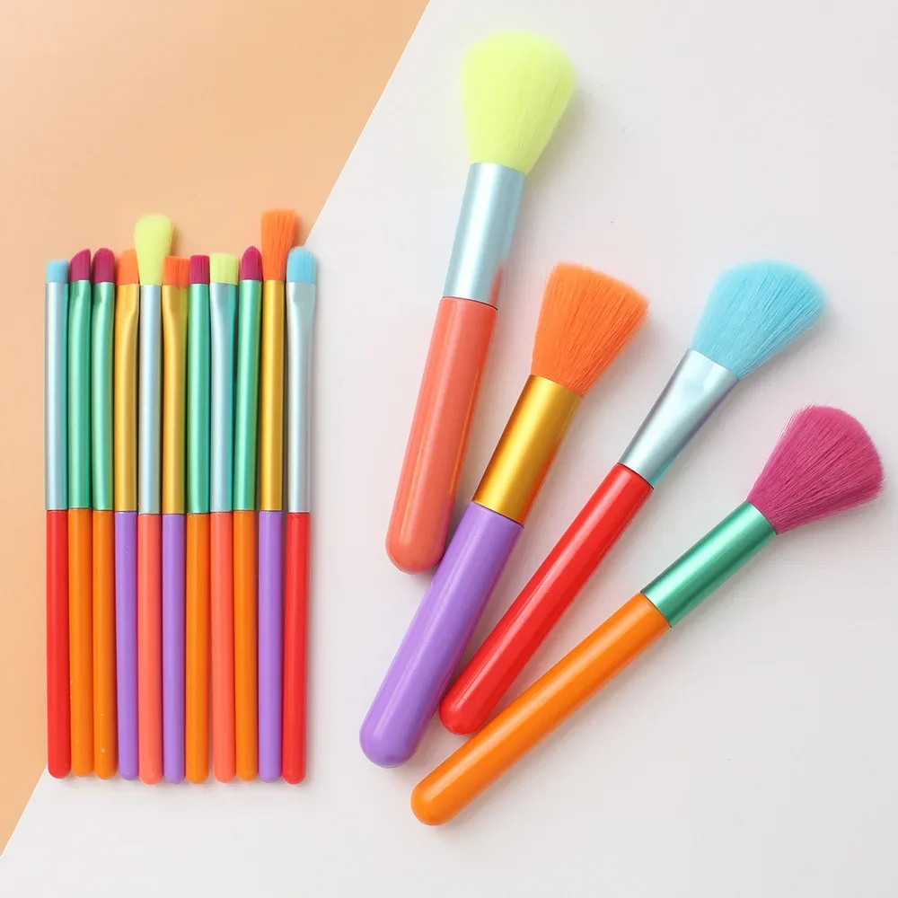 15 PCs Rainbow Color High Quality Makeup Brush Set - Perfect for Eyeshadow, Foundation and Cosmetic Tools