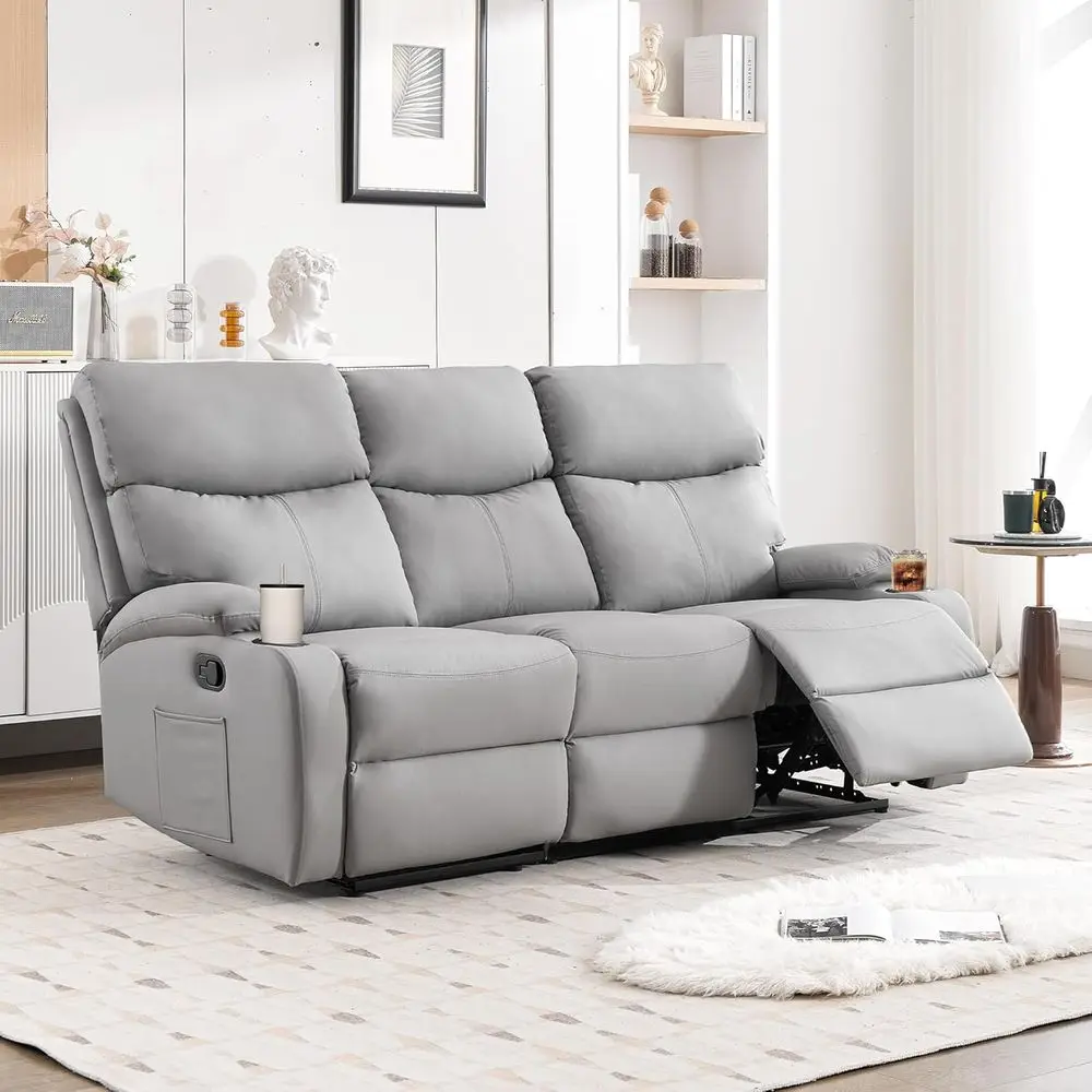 

Grey 3 Seater Recliner Sofa Set with Anti-Scratch Feature for Living Room, RV, and Home Theater