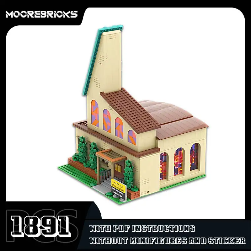 Famous Anime Architecture Springfield Church Modular Building Blocks Assembling Model Toys Creative Bricks Kids Birthday Gift