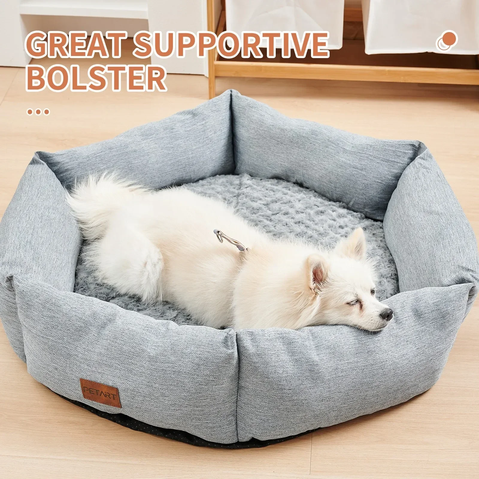 Rose Velvet Hexagonal Dog Bed for Small Medium Large Dogs Durable Calming Down Dog Sofa Soft Sleeping Fluffy Fur Plush Dog Couch