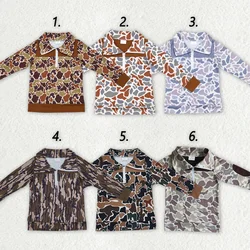 Children Boutique Clothes Long Sleeve Shirt Camouflage Print Top With Zipper Kids Boys Clothes