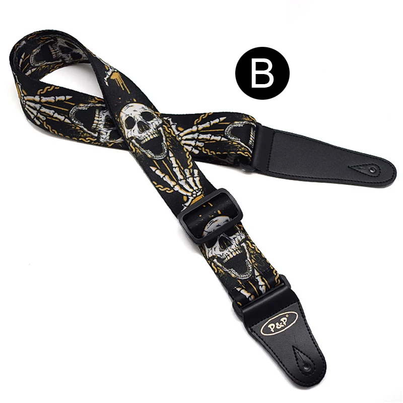 P&P Guitar Strap Skull Pattern Series Thermal Printing Electric Acoustic Folk Guitar Bass Strap