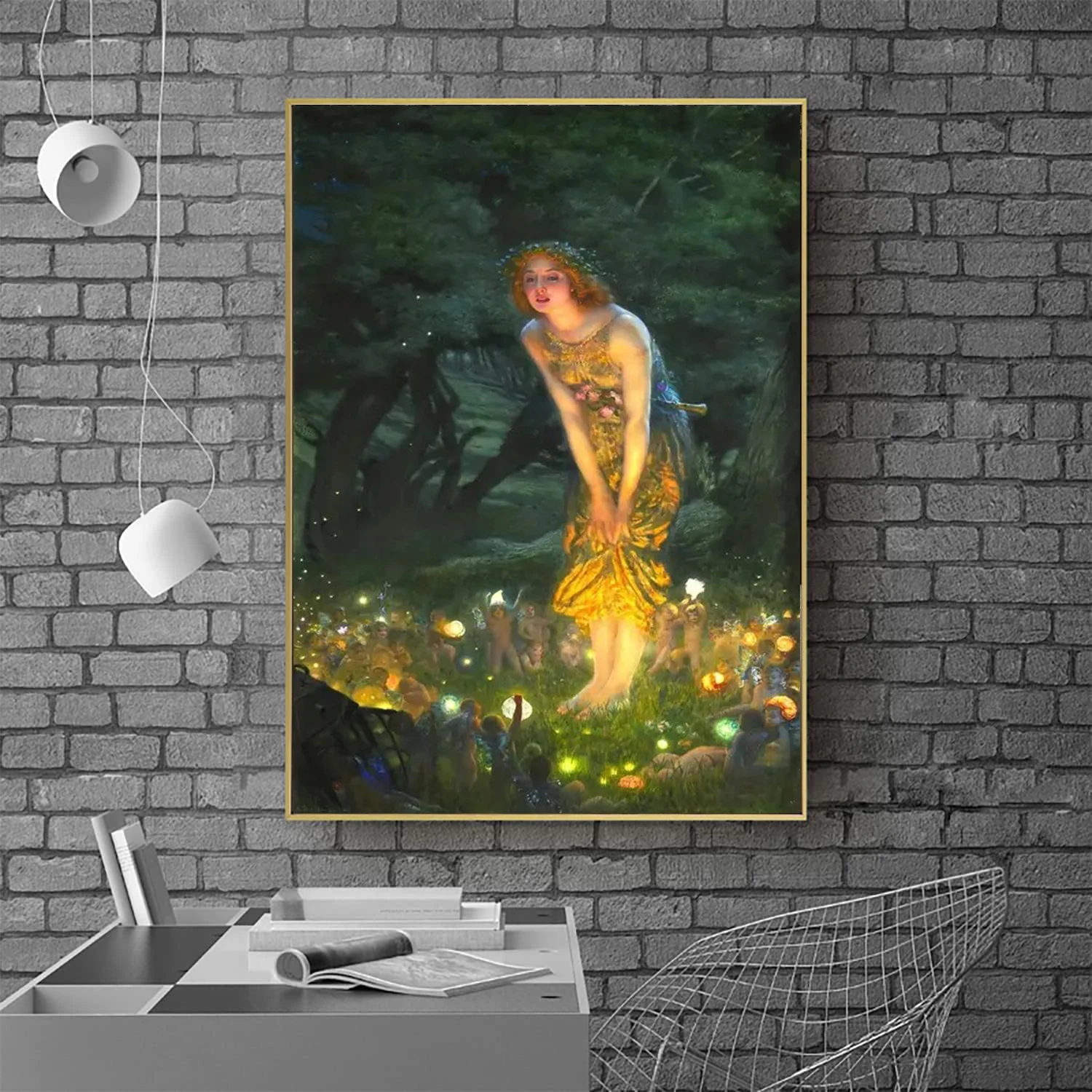 Edward Robert Hughes' Midsummer Night Poster und Drucke, klassische Retro-Wandkunstbilder mit Mädchenmotiven, Feen-Wandbilder, Badezimmer-Dekoration für Zuhause