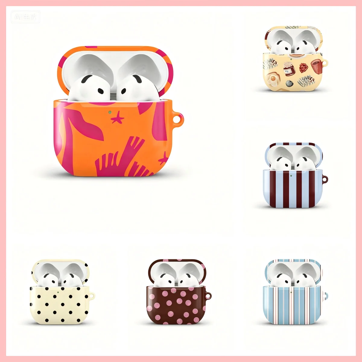 Capa Protetora Luxuosa e Brilhante Cocoa Blush Polka Glow BUGRs, à Prova de Choque, em PC Rígido HD para AirPods 1, 2, 3, Pro e Pro2