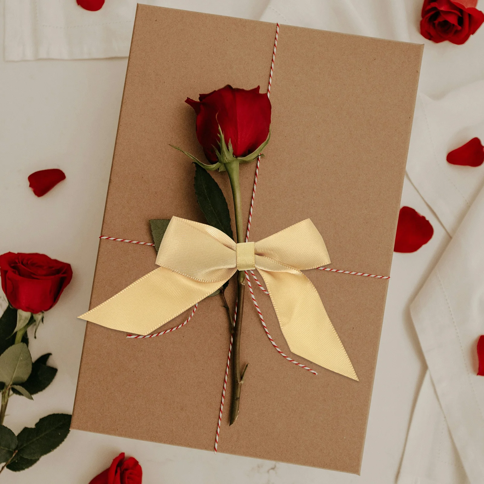 

30Pcs Gold Satin Adhesive Bows Double-Sided Self Stick Pre-Tied for Gift Wrapping Birthday Wedding Craft Decor