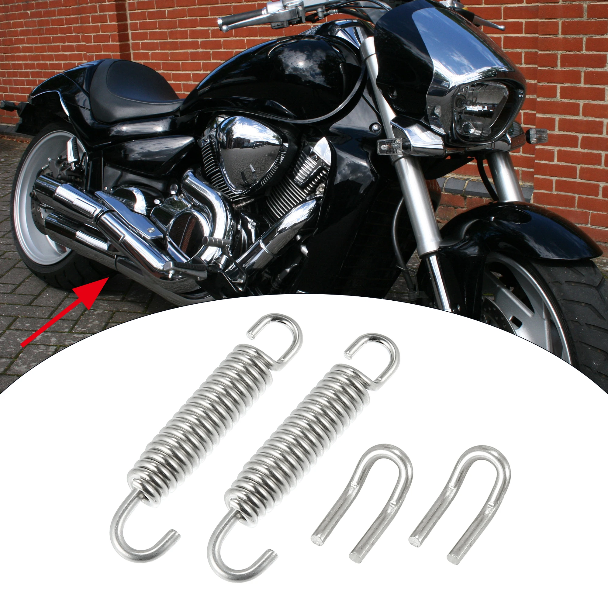 

Motoforti Universal 1 Set 42mm 1.65" Motorcycle Exhaust Pipe Spring with U Shape Hooks Stainless Steel Silver Tone