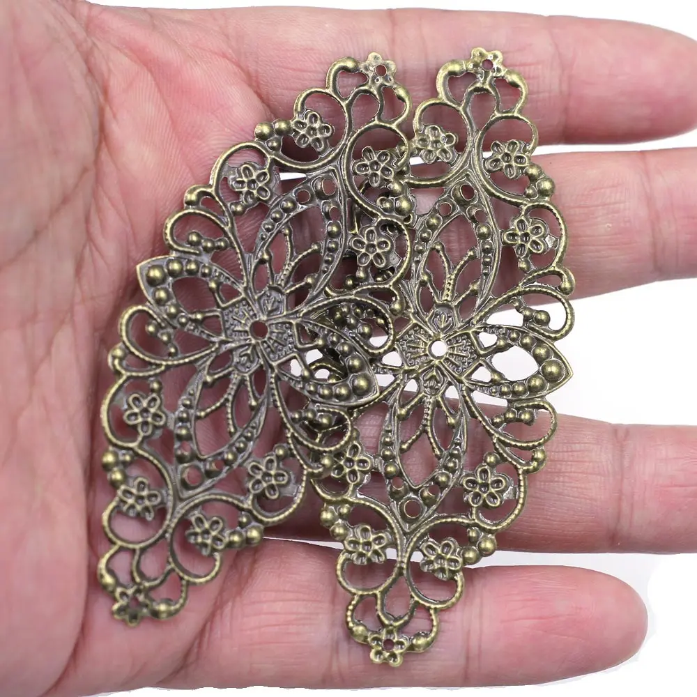 90Pcs Connectors Filigree Flower Wraps Bronze Tone Charms Jewelry Making Component Findings 8x3.5cm