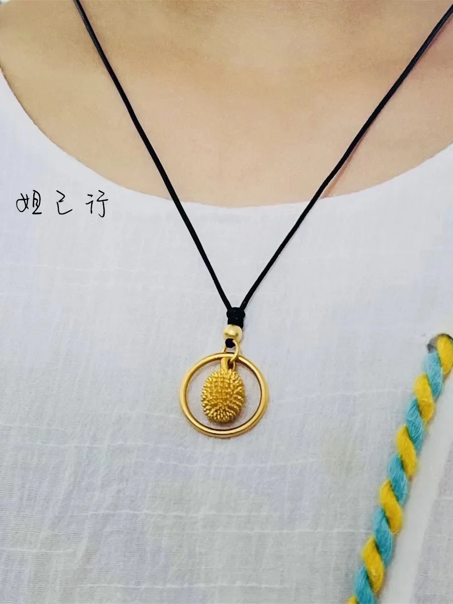 Color Durian Fruit Pendant Safety Buckle Transfer Beads Sexy Necklace  Plated Real 999 Gold 18k Versatile Fashion Girl for W