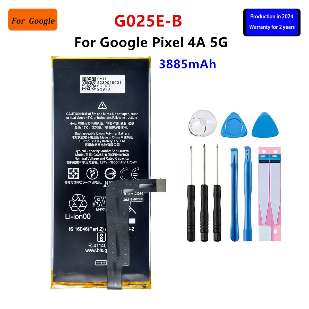 

100% Orginal G025E-B 3885mAh Replacement Battery For Google Pixel 4A 5G Version Genuine Production Phone Batteries+Tools