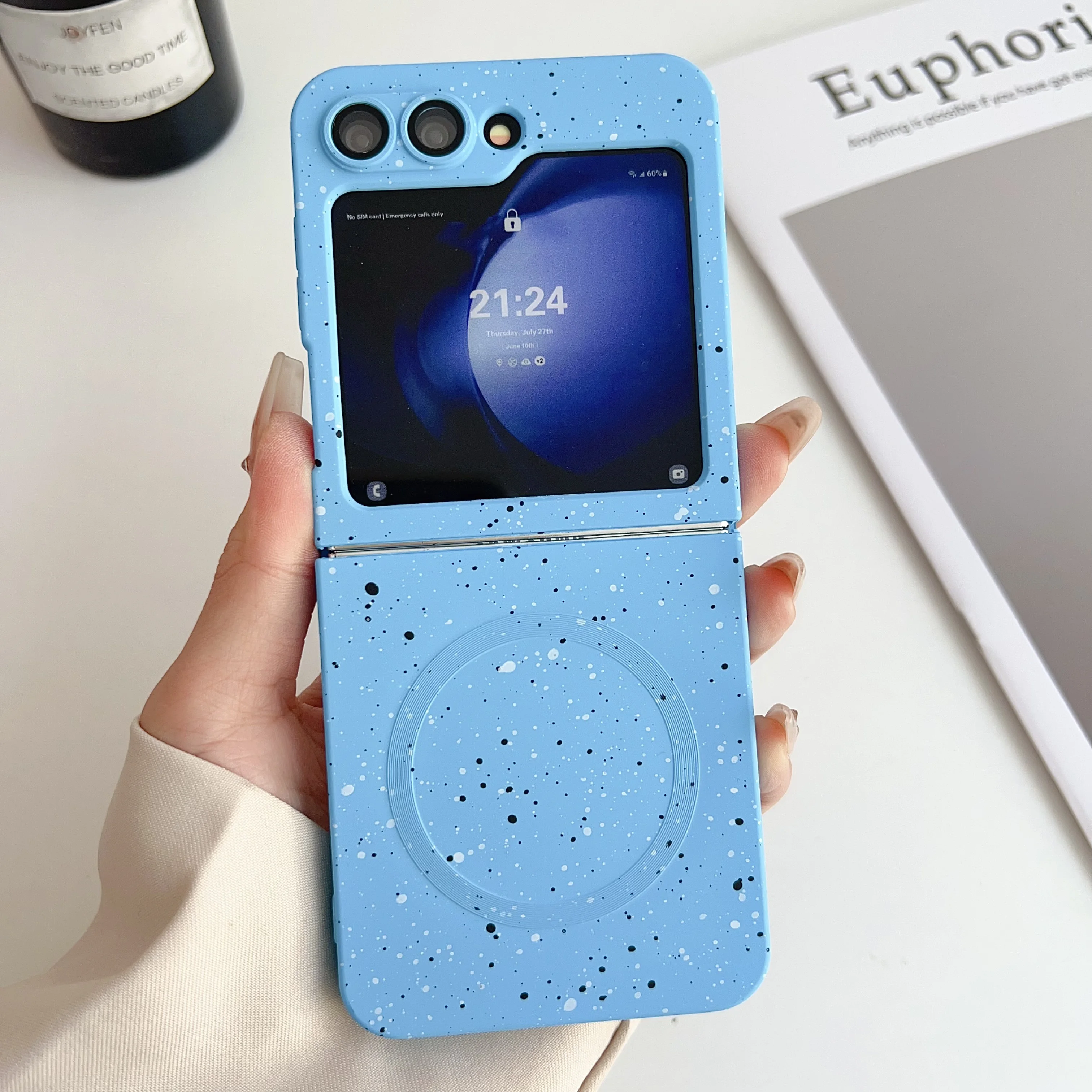 Colorful Starry Sky Soft Silicone For Magsafe Magnetic Case For Samsung Galaxy Z Flip 6 5 4 3 Speckle Ink Solid Color Armor Capa