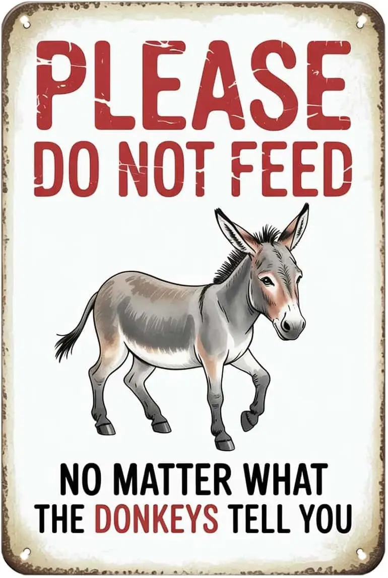 Funny Donkey Please Do Not Feed Tin Sign Retro Farm Animal Wall Art Vintage Metal Signs Wall Decor for Kitchen Bar Cafe Bedroom