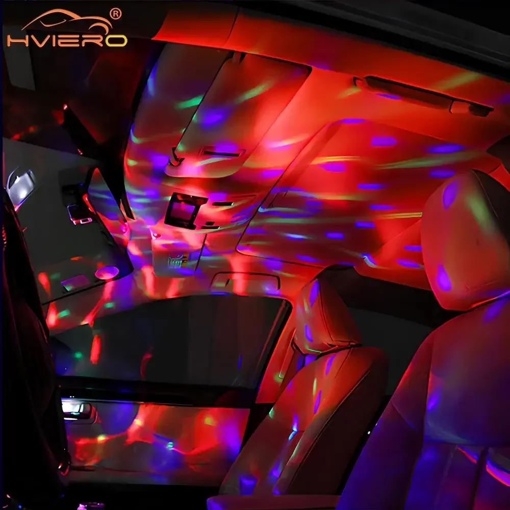 1X Car Auto USB DJ RGB Mini Colorful Music Sound LED USB-C IOS Holiday Party Karaoke Atmosphere Lamp Welcome 5V Ball Laser Light