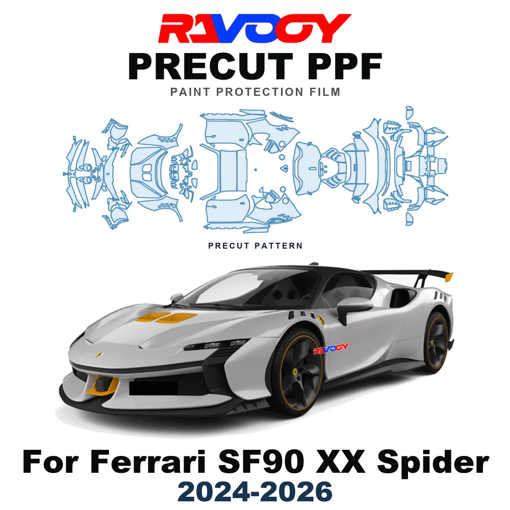 Precut PPF For Ferrari SF90 XX Spider 2024-2026 8.5mil TPU Paint Protection Film Hood Bonnet Bumper Self-Healing Clear Kit Roof