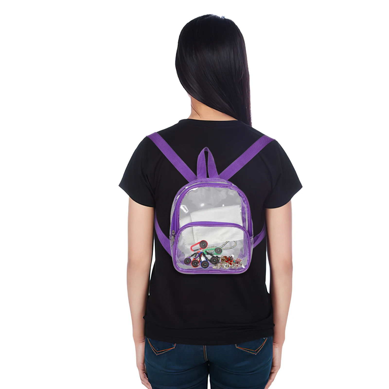 

1pc Mini Pvc Transparent School Travel Lightweight Waterproof Dual Shoulder Straps Amusement Park Stadium Event
