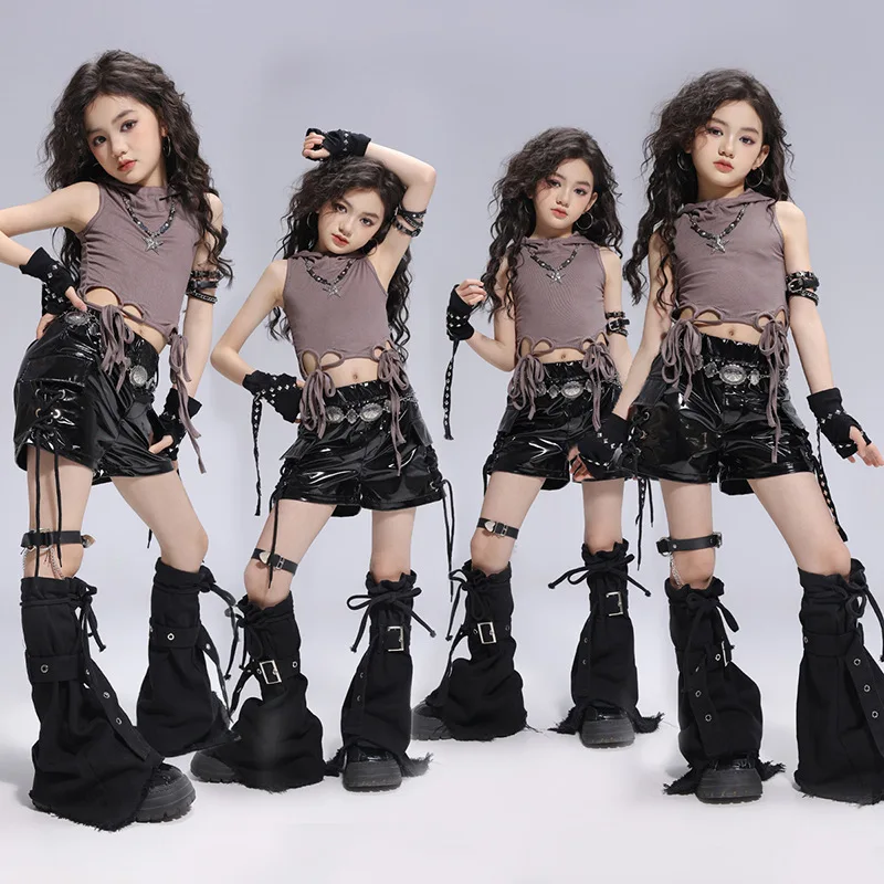 

2025 Jazz Dance Costume Girl Kpop Performance Clothes Hoodie Black Shorts Runways Show Stage Outfit Street Dance Clothing 3213