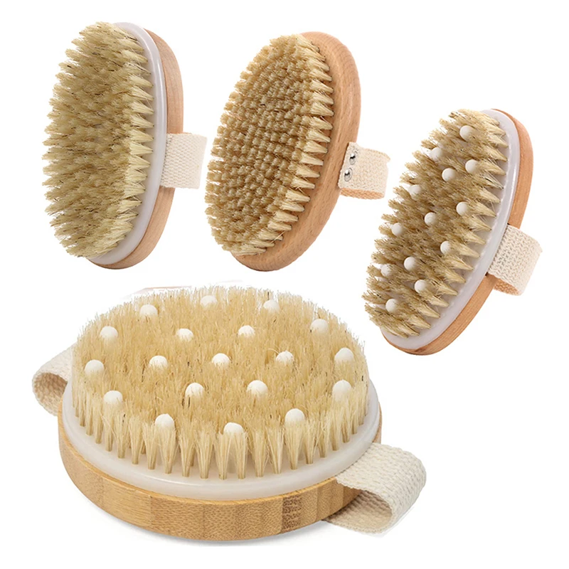 1개 각질 제거 목욕 브러시 천연 브리슬 목욕 브러시 부드러운 스파 여성 남성 피부 관리 젖은/마른 바디 브러시